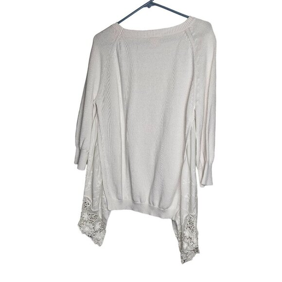 Sundance Medium White Linen Cotton Knit Sweater Crotchet Lace Hem Cottagecore M - Picture 2 of 8